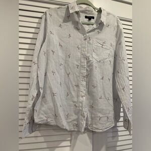Banana Republic‎ Flamingo birds stiles linen blend Quince button down shirt LRG